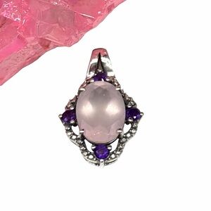 Rose Quartz & Amethyst Necklace Pendant Solid 925 Sterling Silver Faceted Stone